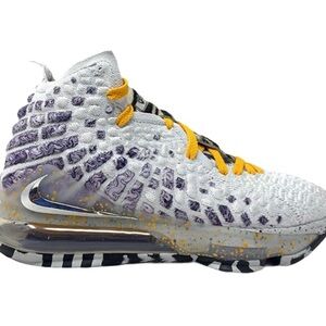 Nike White and Purple Knit High-Tops with Yellow Accents